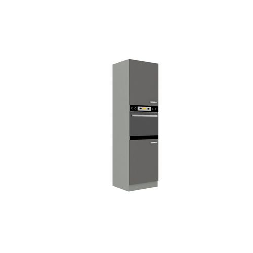 4260304595695 - Küchen Hochschrank 60cm Hochglanz Grau Küchenzeile Küchenblock Küche Grey Bianca