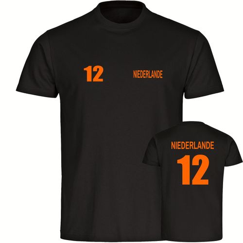 4068859458928 - multifanshop Herren T-Shirt - Niederlande - Trikot Nummer 12 - Druck orange - Männer