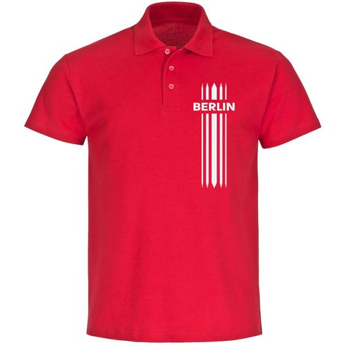 4068859120795 - multifanshop Poloshirt - Berlin rot - Streifen - Druck weiß - Polo 4068859120795 - multifanshop Poloshirt - Berlin rot - Streifen - Druck weiß - Polo