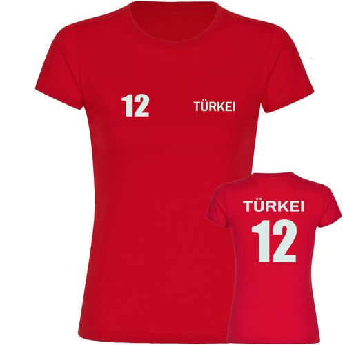 4068859475277 - multifanshop Damen T-Shirt - Türkei - Trikot Nummer 12 - Druck weiß - Frauen