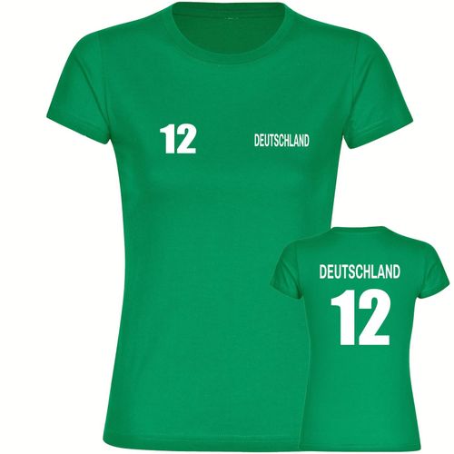 4068859264482 - multifanshop Damen T-Shirt - Deutschland - Trikot Nummer 12 - Druck weiß - Frauen