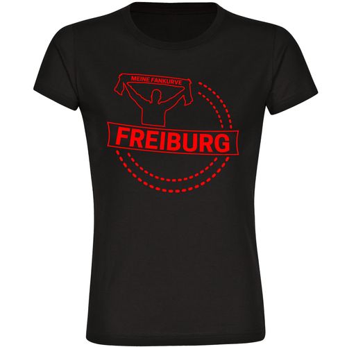 4068859135973 - multifanshop Damen T-Shirt - Freiburg - Meine Fankurve - Druck rot - Frauen