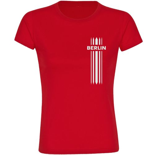 4068859120511 - multifanshop Damen T-Shirt - Berlin rot - Streifen - Druck weiß - Frauen 4068859120511 - multifanshop Damen T-Shirt - Berlin rot - Streifen - Druck weiß - Frauen