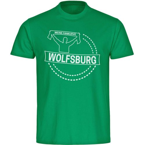 4068859179847 - multifanshop Herren T-Shirt - Wolfsburg - Meine Fankurve - Druck weiß - Männer