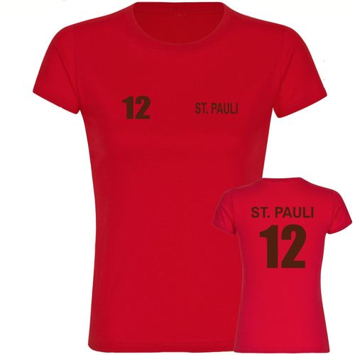 4068859192471 - multifanshop Damen T-Shirt - St Pauli - Trikot Nummer 12 - Druck braun - Frauen