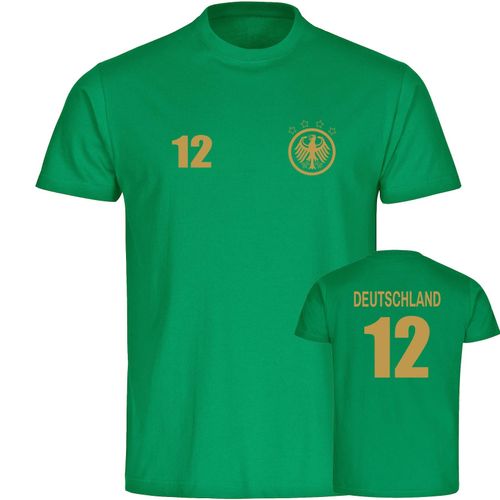 4068859252830 - multifanshop Herren T-Shirt - Deutschland - Adler Retro Trikot 12 Gold - Druck gold metallic - Männer