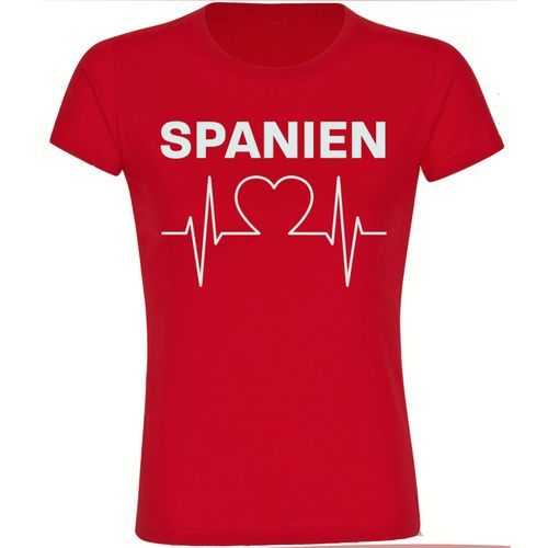 4068859231941 - multifanshop Damen T-Shirt - Spanien - Herzschlag - Druck weiß - Frauen