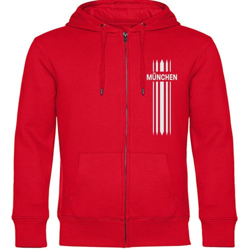 4068859130152 - multifanshop Kapuzen Sweatshirt Jacke - München rot - Streifen - Druck weiß - Sweat