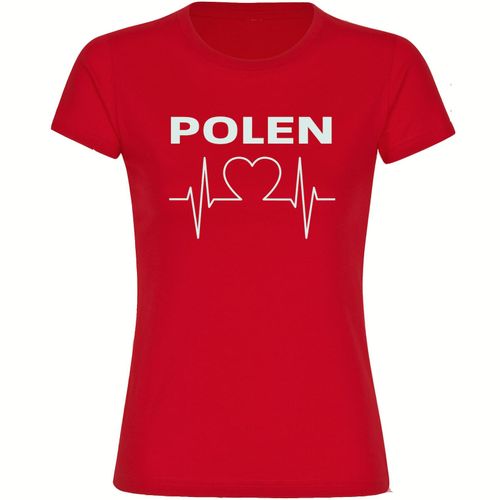 4068859228507 - multifanshop Damen T-Shirt - Polen - Herzschlag - Druck weiß - Frauen