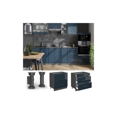 4066731407248 - Küchenschränke Fame-Line Dunkelblau Hochglanz 80 cm mit 3 Schubladen ohne Arbeitsplatte Vicco