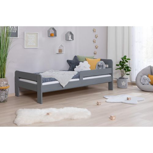 4251105970569 - TiCAA Einzelbett Kinderbett Jugendbett Bennet mit Rausfallschutz & Lattenrost für Schlafzimmer Kinderzimmer Kiefer Massivholz Bettgestell 90 x 200 cm
