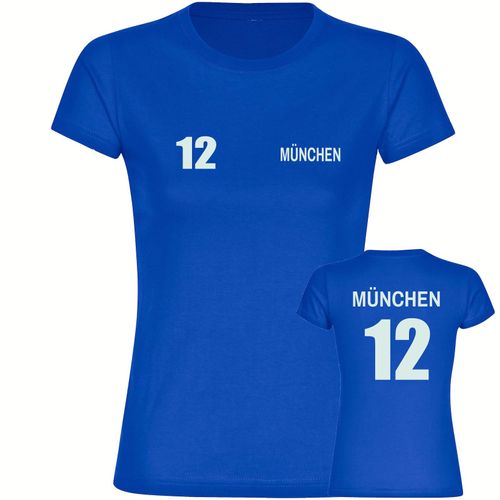 4068859029586 - multifanshop Damen T-Shirt - München blau - Trikot Nummer 12 - Druck weiß - Frauen