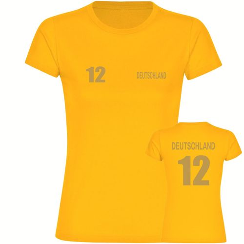 4068859270643 - multifanshop Damen T-Shirt - Deutschland - Trikot Nummer 12 Gold - Druck gold metallic - Frauen 4068859270643 - multifanshop Damen T-Shirt - Deutschland - Trikot Nummer 12 Gold - Druck gold metallic - Frauen