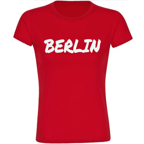 4068859497613 - multifanshop Damen T-Shirt - Berlin rot - Textmarker - Druck weiß - Frauen