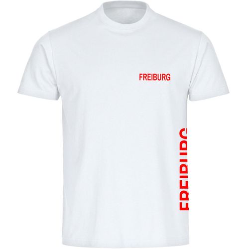 4068859076313 - multifanshop Herren T-Shirt - Freiburg - Brust & Seite - Druck rot - Männer
