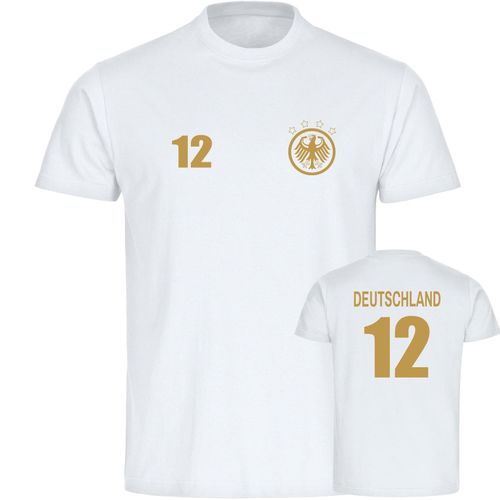 4068859252571 - multifanshop Herren T-Shirt - Deutschland - Adler Retro Trikot 12 Gold - Druck gold metallic - Männer 4068859252571 - multifanshop Herren T-Shirt - Deutschland - Adler Retro Trikot 12 Gold - Druck gold metallic - Männer