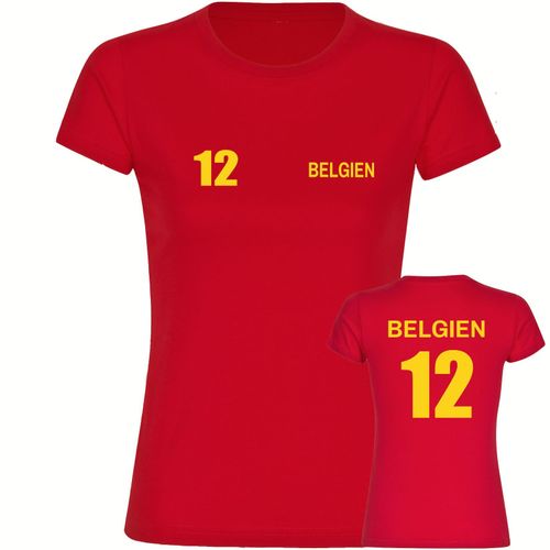 4068859282318 - multifanshop Damen T-Shirt - Belgien - Trikot Nummer 12 - Druck gelb - Frauen