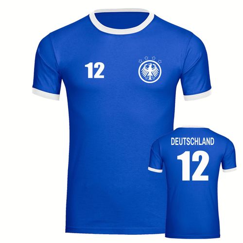 4068859272210 - multifanshop Kontrast T-Shirt - Deutschland - Adler Retro Trikot 12 - Druck weiß - Männer