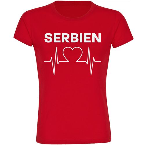 4068859481537 - multifanshop Damen T-Shirt - Serbien - Herzschlag - Druck weiß - Frauen