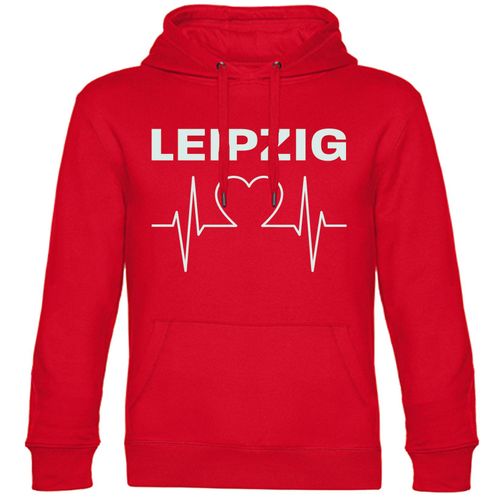 4068859112400 - multifanshop Kapuzen Sweatshirt - Leipzig - Herzschlag - Druck weiß - Hoodie