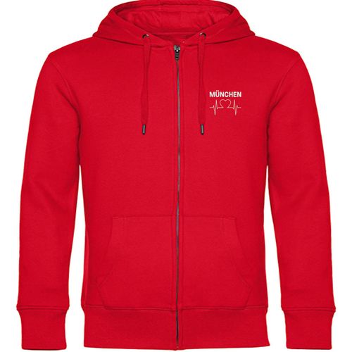 4068859115951 - multifanshop Kapuzen Sweatshirt Jacke - München rot - Herzschlag - Druck weiß - Sweat