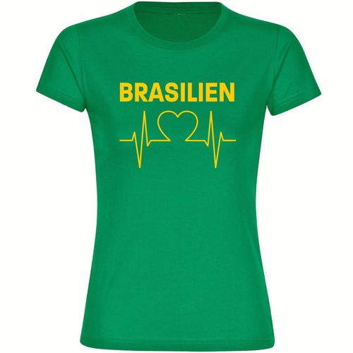 4068859286545 - multifanshop Damen T-Shirt - Brasilien - Herzschlag - Druck gelb - Frauen
