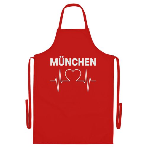 4068859116200 - multifanshop Grillschürze - München rot - Herzschlag - Druck weiß - Schürze