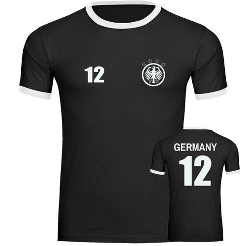 4068859368319 - multifanshop Kontrast T-Shirt - Germany - Adler Retro Trikot 12 - Druck weiß - Männer