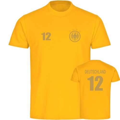 4068859252793 - multifanshop Herren T-Shirt - Deutschland - Adler Retro Trikot 12 Gold - Druck gold metallic - Männer