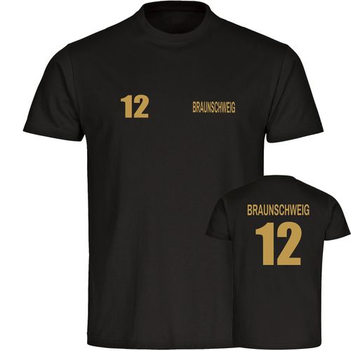 4068859501433 - multifanshop Herren T-Shirt - Braunschweig - Trikot Nummer 12 gold - Druck gold metallic - Männer