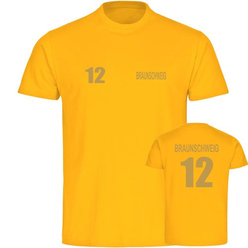 4068859502874 - multifanshop Kinder T-Shirt - Braunschweig - Trikot Nummer 12 gold - Druck gold metallic - Kind 4068859502874 - multifanshop Kinder T-Shirt - Braunschweig - Trikot Nummer 12 gold - Druck gold metallic - Kind
