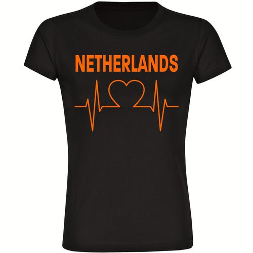 4068859462741 - multifanshop Damen T-Shirt - Netherlands - Herzschlag - Druck orange - Frauen