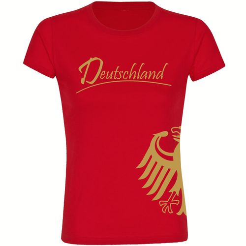 4068859267278 - multifanshop Damen T-Shirt - Deutschland - Adler seitlich Gold - Druck gold metallic - Frauen