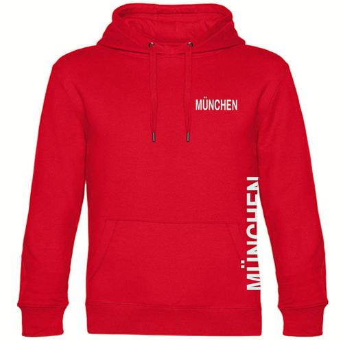 4068859085773 - multifanshop Kapuzen Sweatshirt - München rot - Brust & Seite - Druck weiß - Hoodie