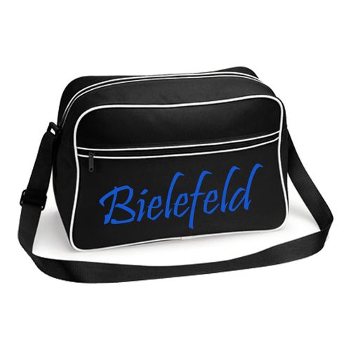 4068859499730 - multifanshop Retrotasche - Bielefeld - Schriftzug - Druck blau - Tasche