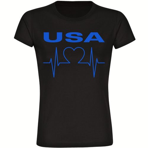 4068859325411 - multifanshop Damen T-Shirt - USA - Herzschlag - Druck blau - Frauen