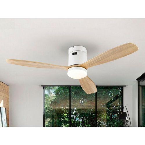 8435435332686 - Schuller Lighting - Schuller Siroco Ultraleiser Deckenventilator mit 6 Geschwindigkeiten mattweiß Holzflügel mit LED-Licht Fernbedienung Timer