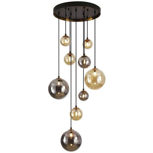 8435435333348 - Schuller Lighting - Schuller dark 9-flammige Cluster-Pendel-Deckenleuchte Schwarz Messing 2-Ton-Kristall G9