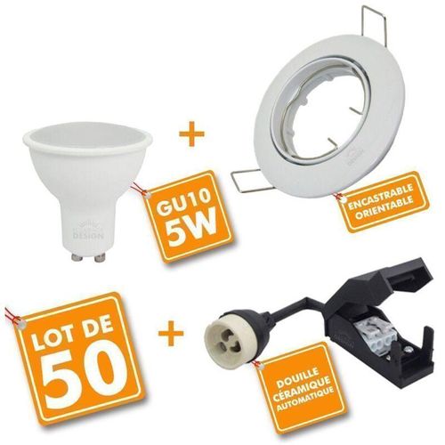 3700710811152 - Arum Lighting - Set aus 50 weiß orientierbaren Downlight mit GU10 led 5W eq 40W Température de Couleur Blanc neutre 4000K