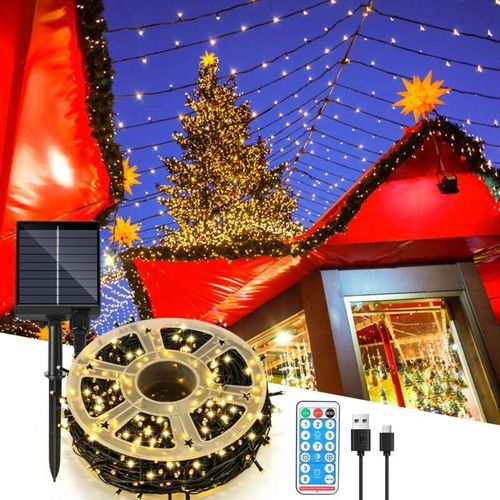 9311835656005 - 100M 100 led Solar Lichterkette IP44 8 Modi Innen Außen WeihnachtenParty Garten Hochzeit Wasserdicht Beleuchtung Deko Warmweiß - Jopassy