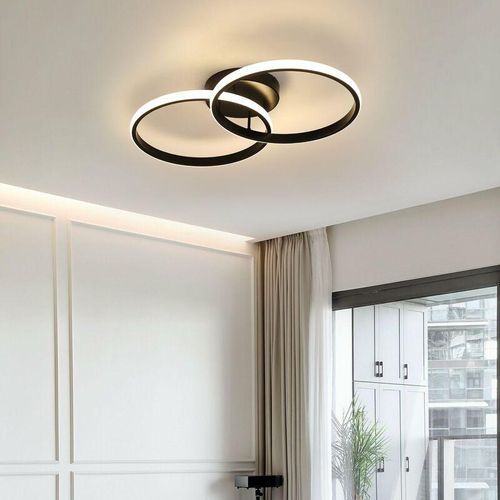 0788285607199 - Goeco - led Deckenleuchte Moderne Deckenleuchte 42 w 4050 Lumen LED-Deckenleuchte Doppelring Deckenleuchte aus Acryl Schwarz für Schlafzimmer