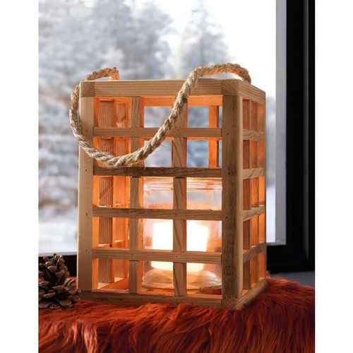 4262496610286 - Dekoleidenschaft - Windlicht Wood aus recyceltem Holz & Glas 24 cm hoch Hängewindlicht Laterne