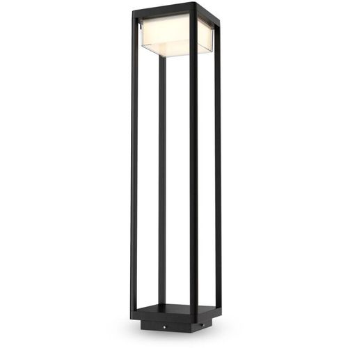 4255596716132 - Licht-erlebnisse - led Wegeleuchte Aluminium Glas IP65 80 cm Schwarz Weiß eckig 3000 k warmweiß 520 lm Modern