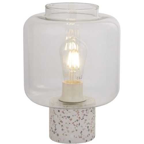 4255596679796 - Licht-erlebnisse - Tischleuchte Beton Glas E27 d 20 cm 28 cm hoch Weiß mit Terrazzo Effekt rund Jugendstil Tischlampe