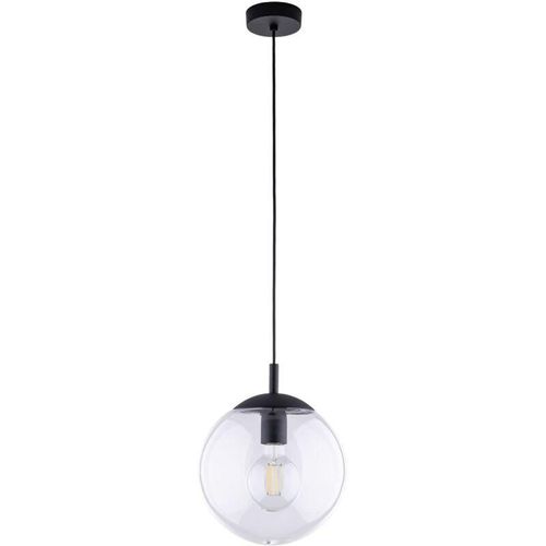 4255596701237 - Licht-erlebnisse - Hängeleuchte Glas Metall E27 rund d 25 cm h max 165 cm Schwarz Kugelschirm Modern Pendelleuchte