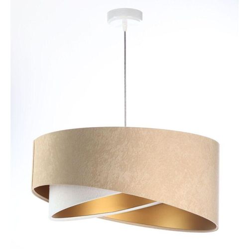 4255596668158 - Licht-erlebnisse - Pendelleuchte Stoff E27 ø 50 cm rund h max 102 cm in Weiß Beige Gold Modern Hängeleuchte