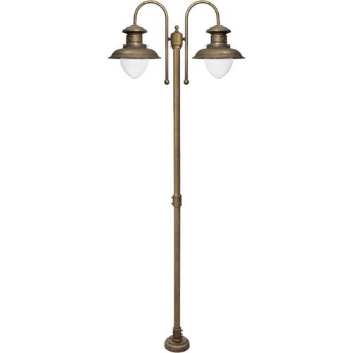 4255596680402 - Licht-erlebnisse - Stehlampe außen Messing massiv Glas 210 cm hoch IP44 in Bronze Antik matt E27 2-flammig Maritim