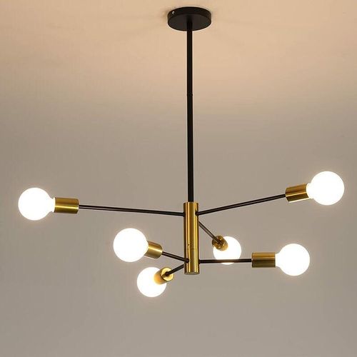 0723496641099 - GOECO Vintage-Deckenleuchte 360° drehbarer Winkel E27 Industrieller Kronleuchter 6-Licht Vintage-Deckenlampe aus Metall Schwarz Retro-Hängeleuchte