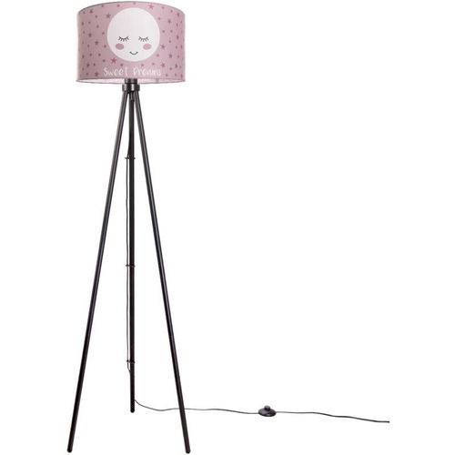 4251393949698 - Kinderlampe Stehlampe Kinderzimmer Lampe Mit Mond-Motiv Deko Stehleuchte E27 Dreibeinig Schwarz Pink (Ø38 cm) - Paco Home