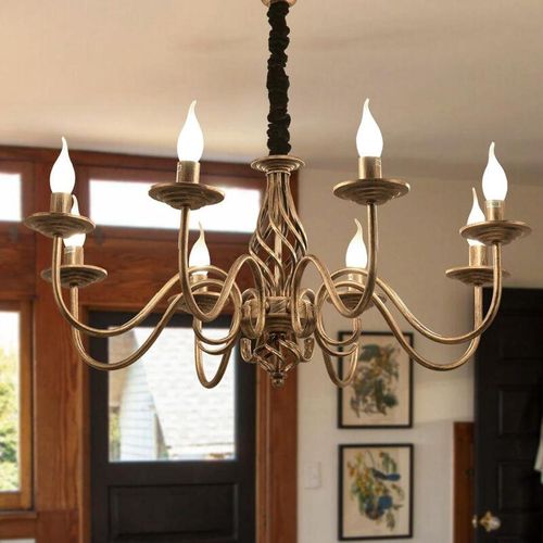 0751717717933 - Kronleuchter im Traditionellen Landhausstil Vintage Höhenverstellbarer Kerzenleuchter aus Schmiedeeisen Bronze 8 Lichter Bauernhaus klassische